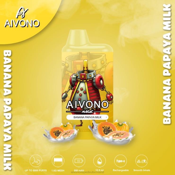 Aivono AIM MAGIC 5800 Mundbox-Zigarette Bananen-Papaya-Milch 4V0P894 - Aivono Vape