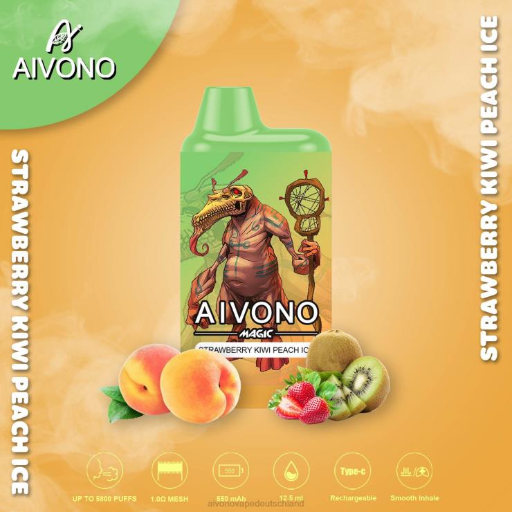 Aivono AIM MAGIC 5800 Mundbox-Zigarette Erdbeer-Kiwi-Pfirsich-Eis 4V0P896 - Aivono Deutschland