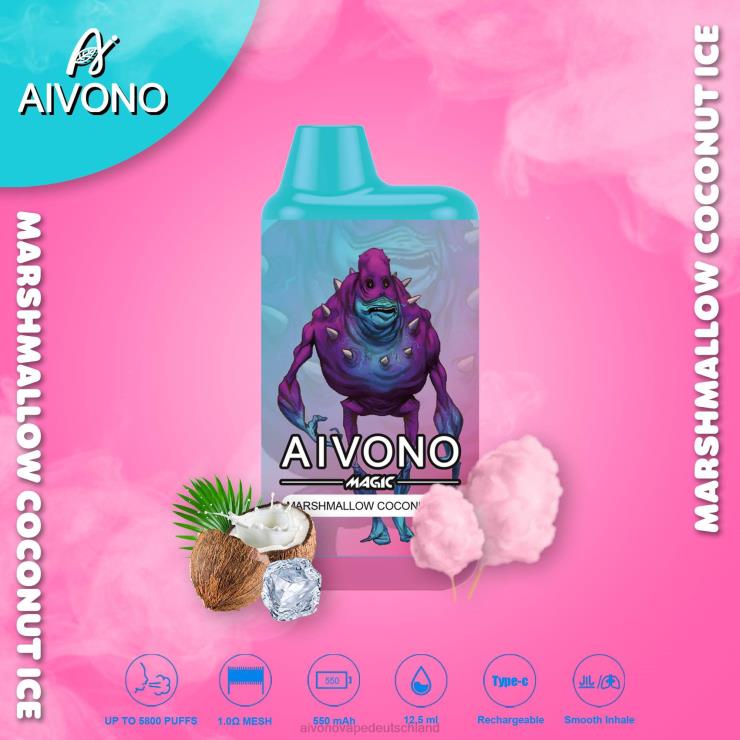 Aivono AIM MAGIC 5800 Mundbox-Zigarette Marshmallow-Kokos-Eis 4V0P895 - Aivono Vape Deutschland